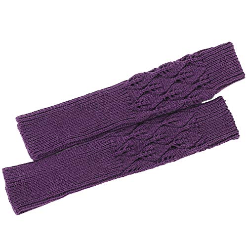Women's Cable Knit Arm Warmers Fingerless Gloves Thumb Hole Gloves Mittens (Purple)