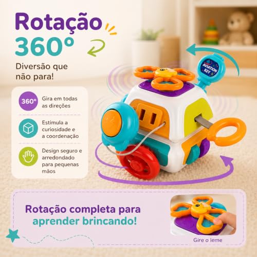 Brinquedo Sensorial Bebê Infantil Montessori 10 em 1 Cubo de Atividades Educativo, Coordenação Motora, Desenvolvimento Cognitivo, Estímulo Tátil, Aprendizado Precoce, Crianças 1 2 3 Anos