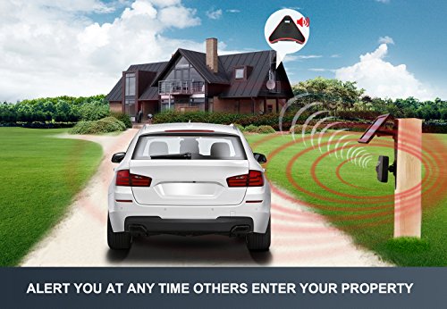 HTZSAFE Solar Wireless Driveway Alarm System-Solar Powered No Need Replace Batteries-1/4 Mile Long Transmission Range-Up to 50 feet Wide Sensor Range-Outdoor Weatherproof DIY Security Perimeter Alert