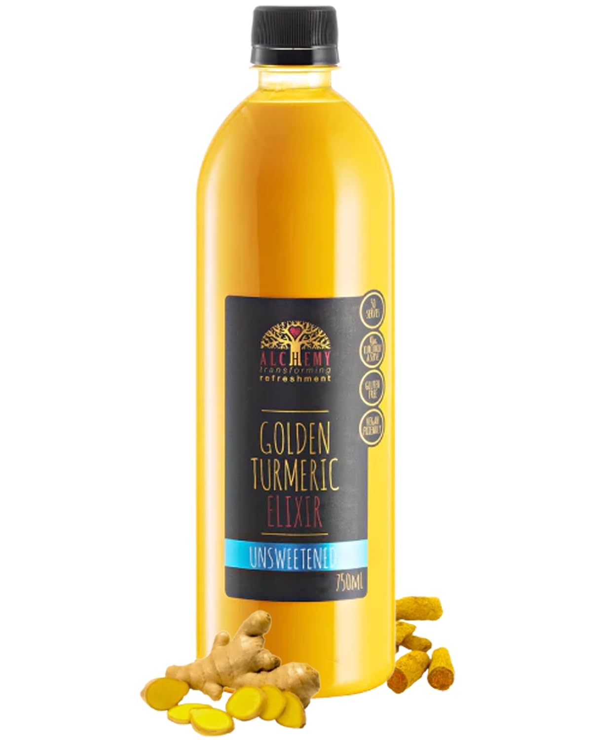 Alchemy Cordial Unsweetened Turmeric Elixir Syrup, Latte Superfood with Ginger & Cinnamon, Vegan Gluten Free Coffee Alternative (1 x 750ml)