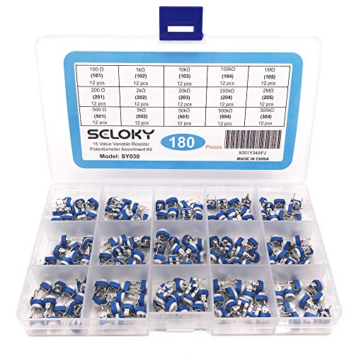 Seloky 180 Pcs 15 Value 100 ohm- 2M ohm Trimpot Variable Resistor 6mm Potentiometer Assortment Kit - Thumbnail 7