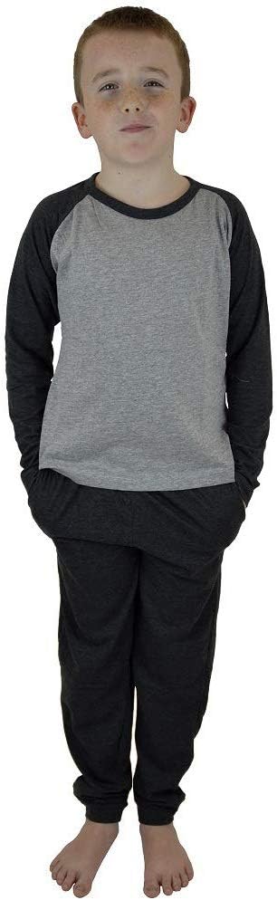Boys Pyjamas in Black Grey Blue Or Khaki Green | 100% Cotton Sleepwear for Kids Long Sleeve Top Full Leggings Nightwear PJ Set | Gift Idea for Children from Age 5 to 13