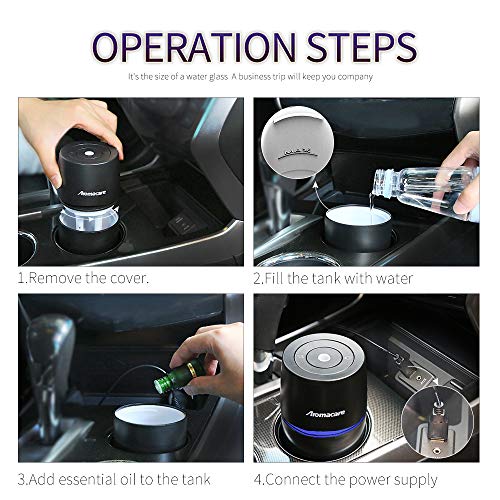 Essential Oil Diffuser for CarAromacare 90ml Essential Oil Diffuser for Car, USB Car Diffuser, Portable Mini Car Cup Diffuser,Humidifier, Perfect Air Freshener for Vehicle, Travel Size, Black