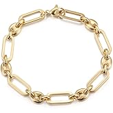 14K Gold Plated Bracelets for Women No Tarnish, Dainty Livit Chain Charm Bracelet with Coffee Bean, Minimalist Stacking Layered Link Jewelry, Fits 6.5”–7.3” Wrists