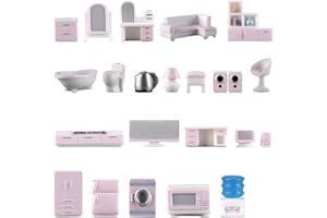 X Hot Popcorn 23 Pcs Dollhouse Furniture Set Mini TV Brain Bedside Clothes Bookcase Audio Dressing Table Kettle Computer Furniture Bedroom Set Dollhouse Accessories