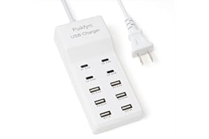 Puikfyni Portable USB C Charging Station,4 -C- Ports, USB Charging hub 10-Ports/USB c Charger Block for Multiple Devices Phones Tablet Smartwatch Headphones Speakers (USB-4C+6A)