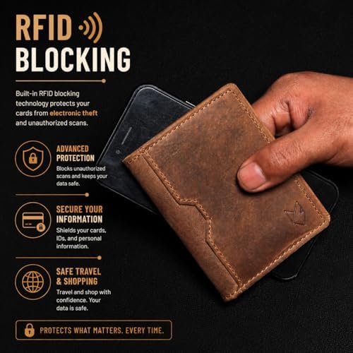 Leder-Kreditkartenetui für Damen und Herren, dünne Bifold-Geldbörse mit RFID-Schutz, schmale Vordertasche, minimalistische Geldbörse, kleines Kartenetui (Jägerbräunlich)