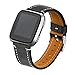 bayite Bands Compatible with Fitbit Versa, Classic Genuine Leather Wristband Replacement Accessories Fitness Strap for Versa Women Men (Black, Small(5.5