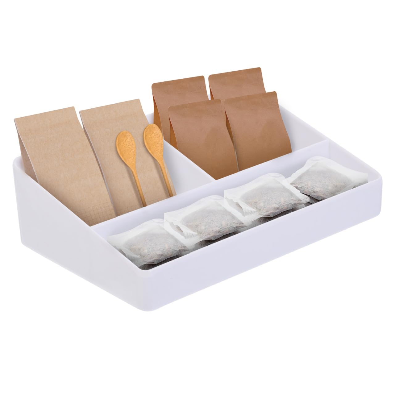 DOITOOL Tea Bag Organizer Storage Box with 3 Compartments Portable Seasoning Packet Holder for Coffee Sugar and Tea Bags Countertop Organizer for Restaurant and Office