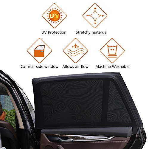 Delicacy Car Rear Side Window Sun Shade, Maximum Protect Your Baby and Kids from The Sun,UV Rays,Universal Car Mosquito Net Car Curtains Fits Most Models,Might not fit SUV's(2 Pack) - Thumbnail 2