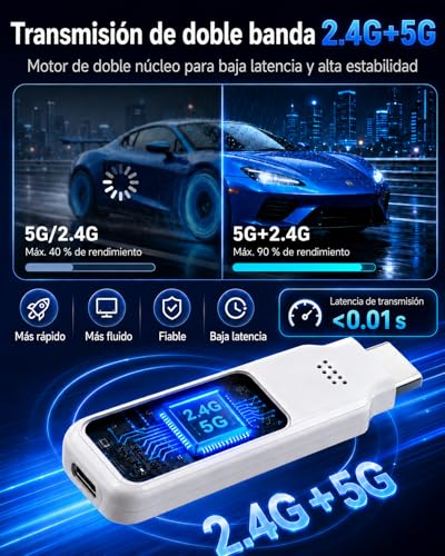 Adaptador Dongle HDMI Inalámbrico, 1080P@60Hz Miracast AirPlay DLNA Screen Mirroring Stick, 2,4/5GHz Doble Banda, Plug & Play Extensor HDMI para PC/Portátil/Smartphone a TV/Monitor/Proyector