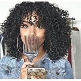 Wigbuy Short 20 inches Kinky Curly African American Wigs Heat Resistant Fiber Layered Black Hair Wig Curly Afro Wigs for Black Women (1B)
