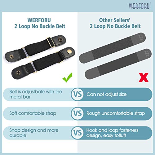 WERFORU 2 Pack Buckle Free Belt for Ladies Men Invisible No Buckle Stretch Belt for Jeans Pants, Black