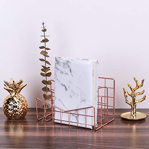 Simmer Stone 3 Slot Letter Holder, Multifunctional Desk Wire Letter Sorter, Decorative File Storage Organizer for Postcard, Mail, Brochure and Notebook, Copper