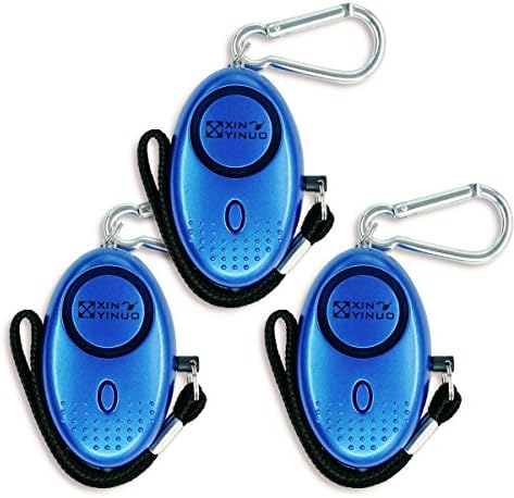 Xinyinuo 3 Pack Blue Mini Loud Personal Staff Panic Rape Attack Safety Security keyring keychain Alarm with Torch 140DB