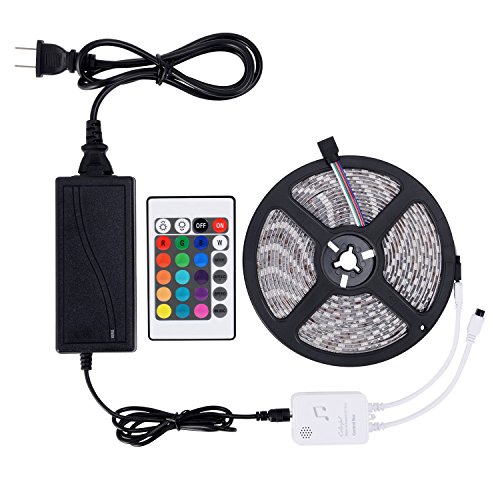 LED Strip Lights, 16.4ft/5m Sync to Music Color Changing Light Strip Kit with Remote Control for Home, Bedroom, TV, Ceiling Decoration, Bright 5050 LEDs, Cutting and Waterproof Design DC 12V