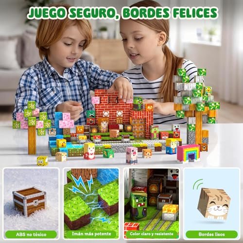 Bloques Magneticos Construccion Niños 330 Piezas 2CM 3+ Magneticas, Juego Magnetic Blocks Tiles Construcción, Juguetes Montessori para Niños 4 5 6 7 8 9 10 11 12 Regalos de Cumpleaños para Niñas