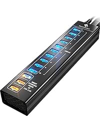 SmartDelux 13 Hub USB con 10 puertos USB 3.0 de aluminio y 3 puertos de carga inteligente, ledes, cable de 60 pulgadas de longitud, Negro