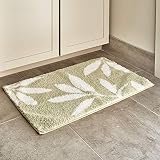 InterDesign Microfiber Leaves Bathroom Shower Accent Rug, 34 x 21, Green/White
