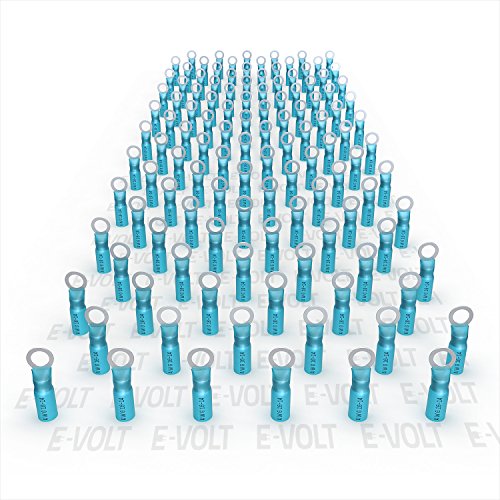 120 PC #10 Blue Heat Shrink Ring Crimp Connectors: 16-14 Gauge Bulk Electrical Terminals - Insulated 16 14 AWG Automotive, Marine, Audio, and Industrial Grade. Hot Melt Adhesive Eyelet Splice Jar