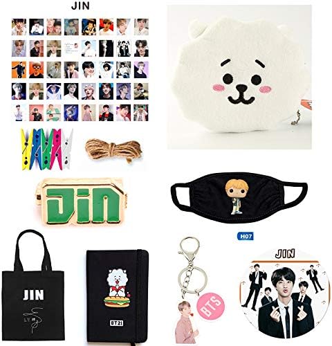 Monifuon Kpop BTS Gifts Set for Army, Shoulder Bag/ 2 Brooch Pin/Wallet/Face Mask/Keychain/ 40 LOMO Card/Notebook(Jin)