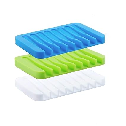 Baskety Self Draining Silicone Drying Mat Silicone Soap Dish/Soap Holder/Soap Tray (Assorted Color Will Be Send)(Pack of 3)