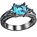 XAHH Women Black Gold Plated Square Blue Aquamarine Cubic Zirconia Vintage Engagement Wedding Ring Size 5-11 Size 8