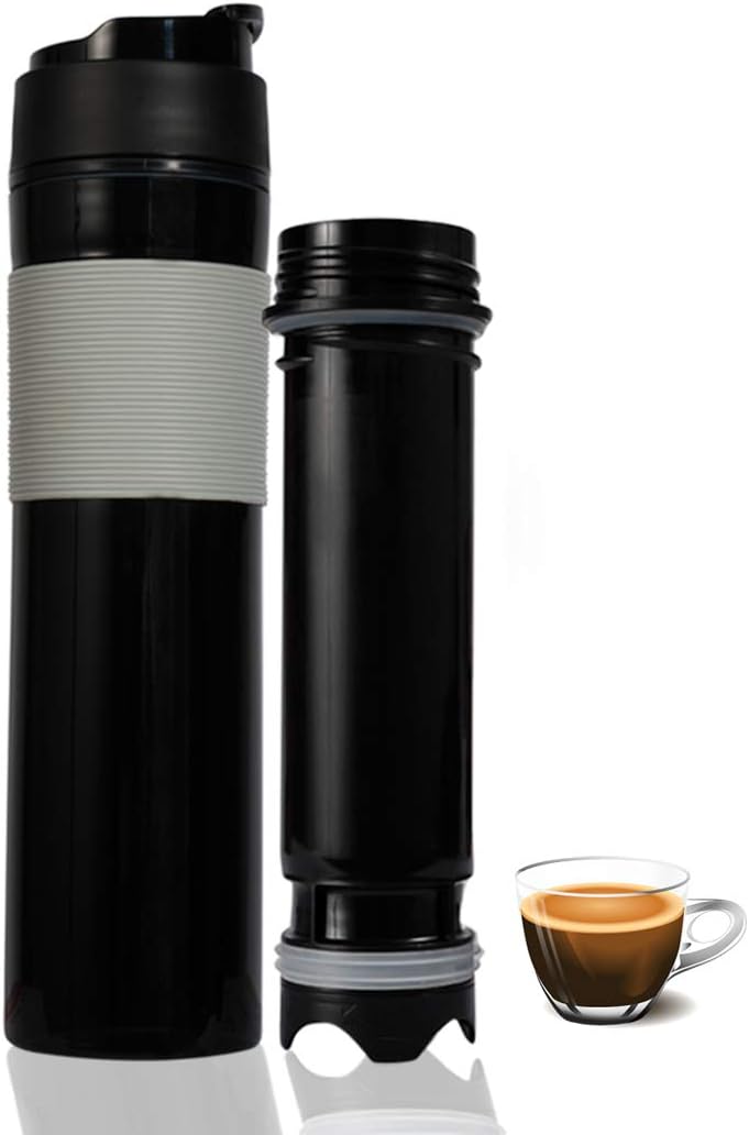 Portable French Press Coffee Maker - French Press Travel Mug - 12 oz Keep Cold & Warm (Black, Polypropylene)