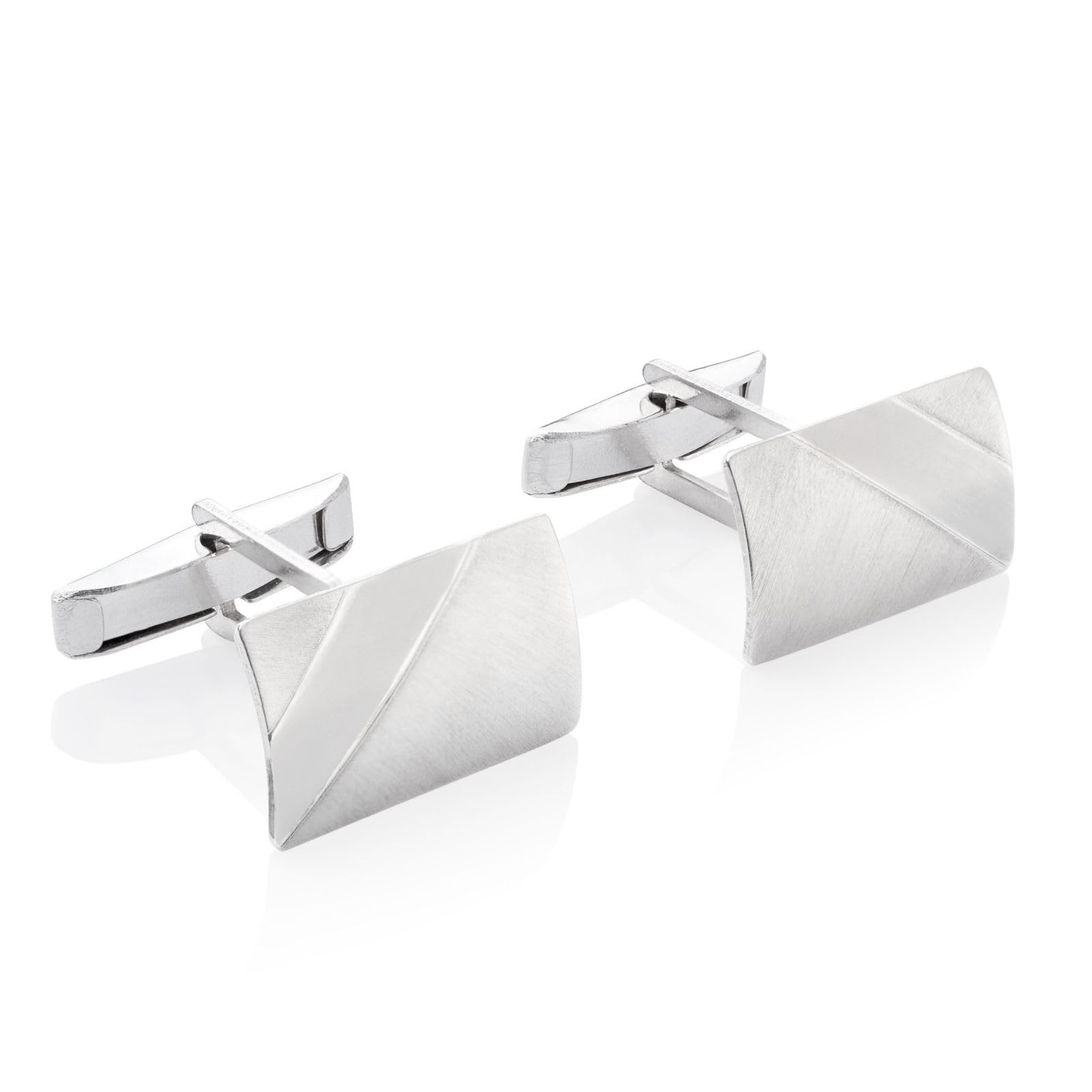 STERLL Mens Cufflinks In Genuine Silver 925 With Modern Surface Design