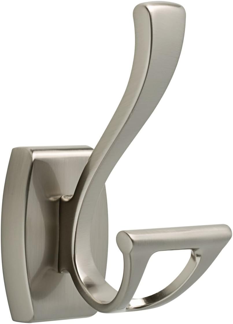 Delta Faucet Bathroom Accessories 135241 Dansant Double Towel Hook, SpotShield Brushed Nickel - Bath Towel Hooks - 