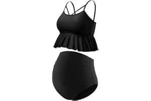 GINKANA Maternity Bikini Two Piece Swimsuits Ruffle High Waisted Maternity Bathing Suit Summer Pregnancy Swimwear