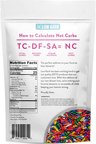 Low Karb - Sugar Free Keto Rainbow Sprinkles - Only 1g Net Carbs and Zero Sugar - Great For Baking - All Nautral Ingredients, GMO Free, Kosher, Gluten Free, No Preservatives (8.04 oz)