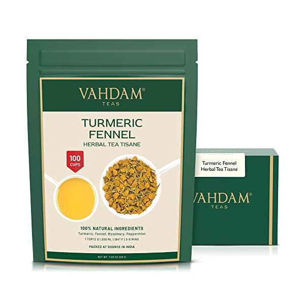 VAHDAM, Kurkuma-Fenchel-Kräutertee Loses Blatt (100 Tassen), 200g | Kurkuma-Tee & Fenchel | 100% natürlicher Tisane Tee…