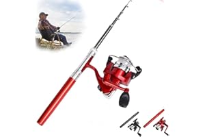Portable Pen Fishing Rod, Mini Pen Fishin g Rod Spinning Reel Combos Pens Folded Fishin-g Pole Spinning Wheel Design, Lightwe