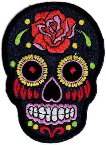 Mexican Sugar Skull Tattoo Biker Sew-on Iron-on Patches Embroidered Applique Día de Los Muertos