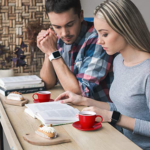 image for LIFVER (Set of 4) Cappuccino Cups with Saucers, 8 Ounces Porcelain Dem