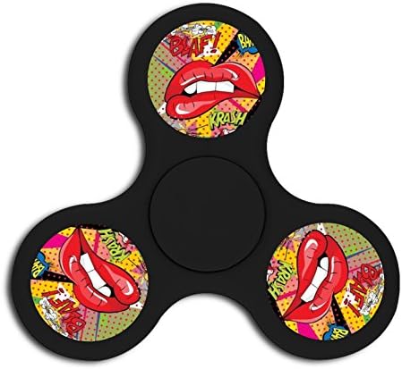 Pop Art Sexy Lip Kids Fidget Tri-Spinner Mini Hand Toy Stress Reducer for Children and Adults Helps Kill Time Relax Focus on Black