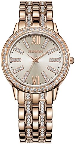MINHIN Unisex Elegant Iced-out Wrist Watch Simulated Diamond Shinning Business Watch (Rose Gold)