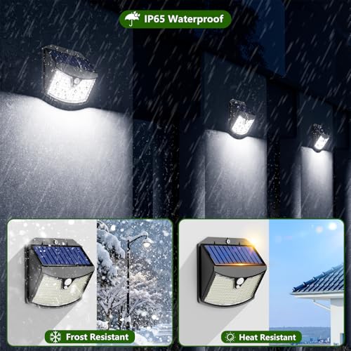 Giliwosy Outdoor Solar LED Light, 3 Modes IP65 Waterproof Outdoor LED Spotlight with Motion Sensor, Outdoor Solar Lamp for Garden, Wall, Garage (2 Pieces Cool White)