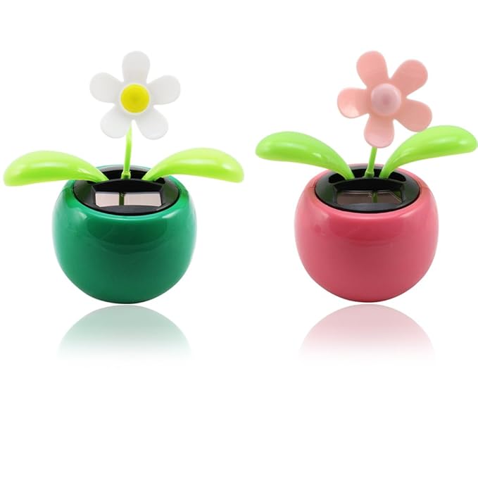 com-four® 2er Set Solar Wackelblume in 2, 11 x 10 x 7 cm (2 Stück - pink/grün)