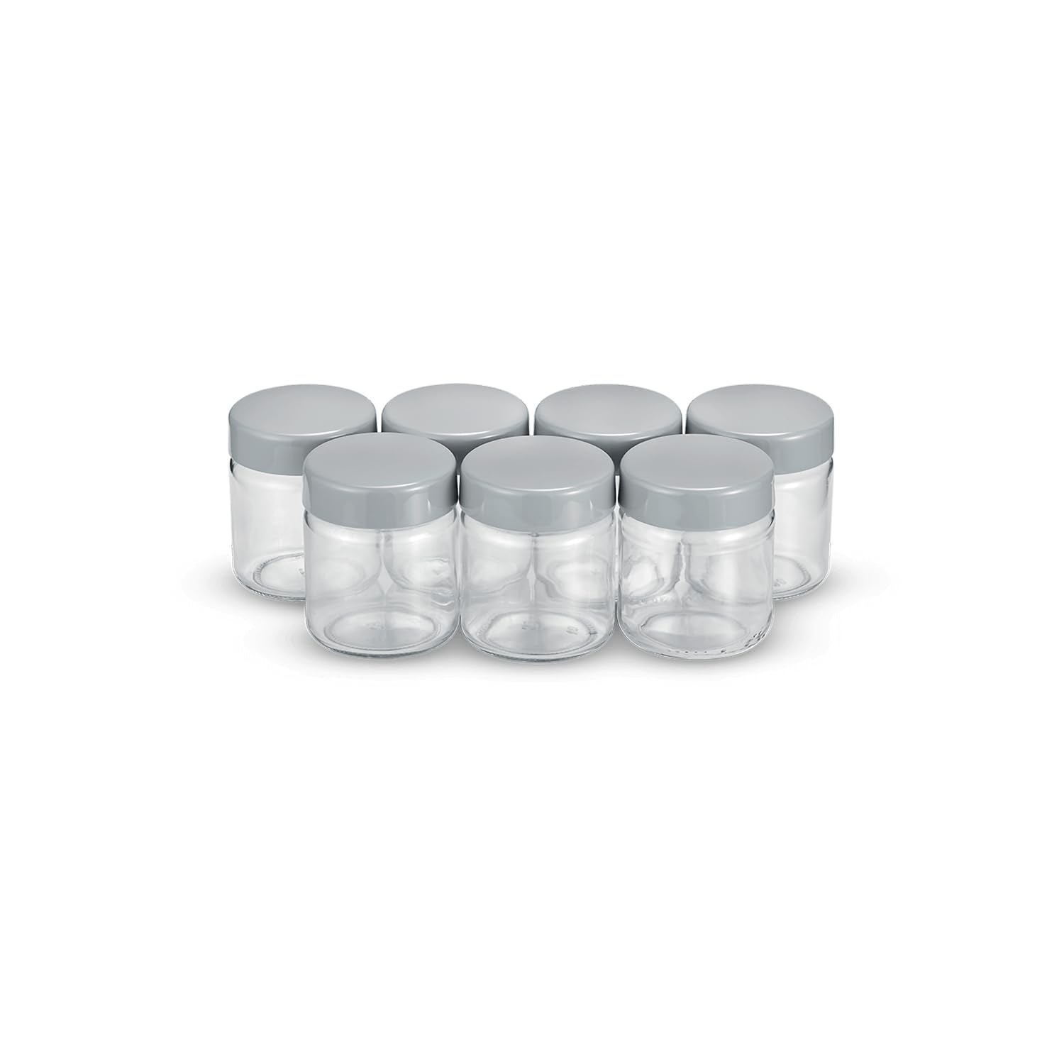 SEVERIN EG 3513 Spare Glass Jars With Lid, 7 Yoghurt Glass Jars For Yoghurt Maker, 150 ml Each, Glass-Gray