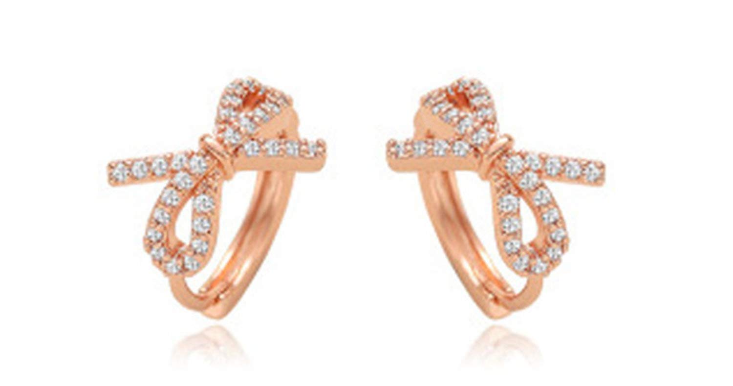 Chic Bow Knot Small Hoop Earrings S925 Sterling Silver for Women Teen Girls Dainty Crystal CZ Rhinestone Butterfly Round Huggie Hinged Hoops Cartilage Earring 10mm Hypoallergenic Gifts (Gold)