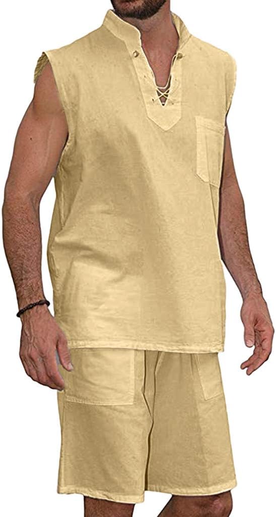 Mens Loungewear Set Summer,NEWONESUN 2 Piece Sleeveless Cotton Outfit Lightweight Track Suit