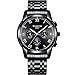 Watches, Men's quartz Analog Chronograph Black Wrist Watch Stainless Steel Band