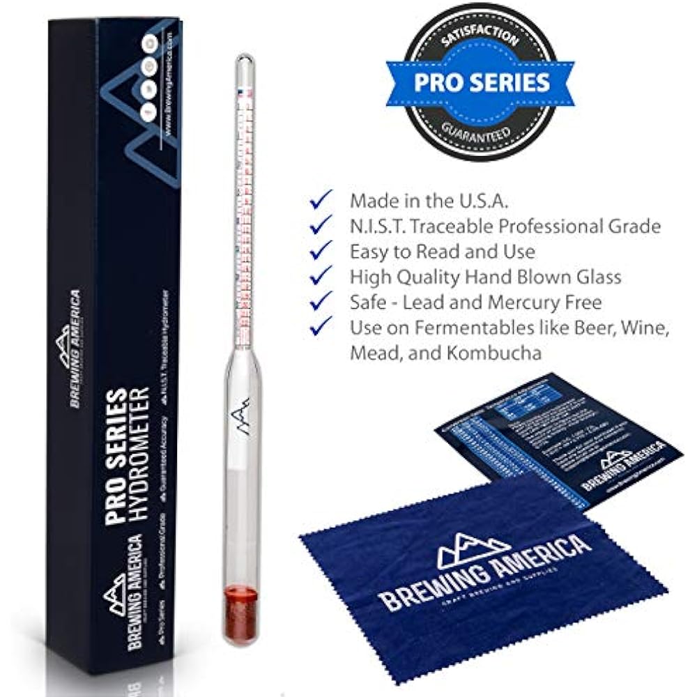 AmericanMade Hydrometers Specific Gravity Alcohol ABV Tester Pro