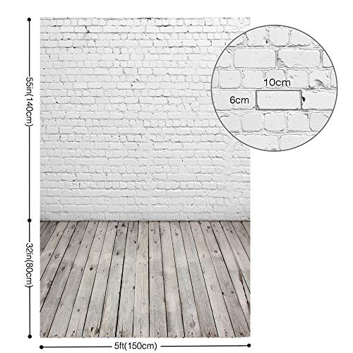 HUAYI-5X7ft-White-Brick-Wall-With-Gray-Wooden-Floor-Photography-Vinyl-Backdrop-D-2504