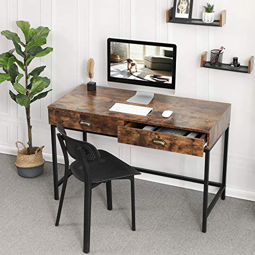 VASAGLE Industrial Computer Writing Desk with Drawers, Space-Saving Study Desk with Storage, for Home Office, Easy Assembly, Rustic Brown ULWD78X