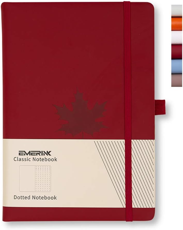 Leather A5 Notebook Journal, Bullet Dotted Journal,Eternal Maple Leaf, Pocket, Elastic Closure, Pen Holder, Bookmark, Paper - 100gsm