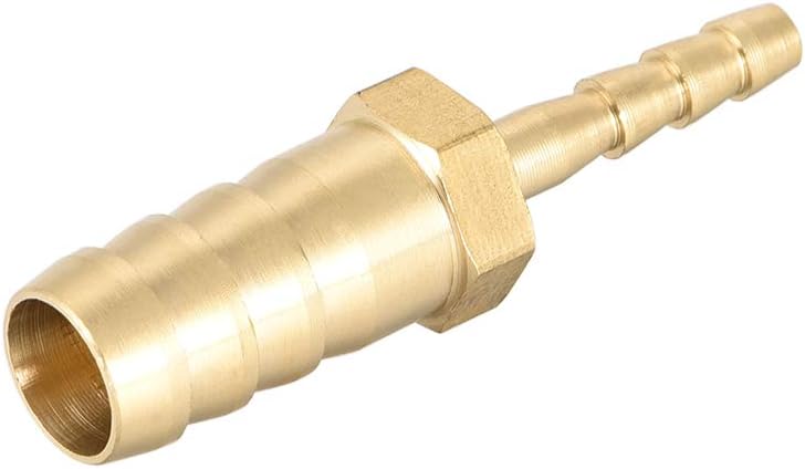 sourcing map Straight Brass Barb Fitting Reducer, Fit Hose ID 10mm to 4mm, Gold, 10mm x 4mm