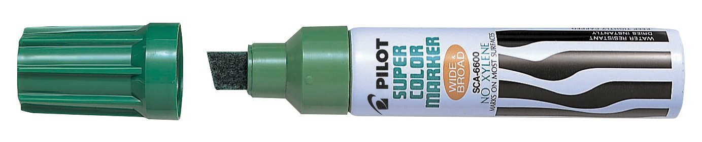 Pilot Supercolour Wide and Broad Permanent Marker Chisel 3.0 mm Tip - Green, Single Pen